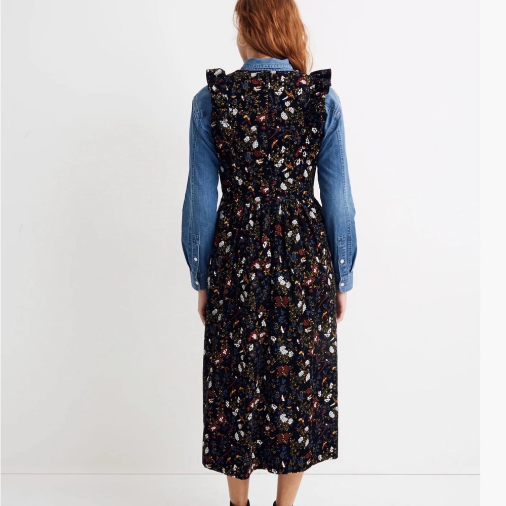 Madewell Corduroy Ruffle-Front Dress in Finch Floral Size 10 - Picture 3 of 14